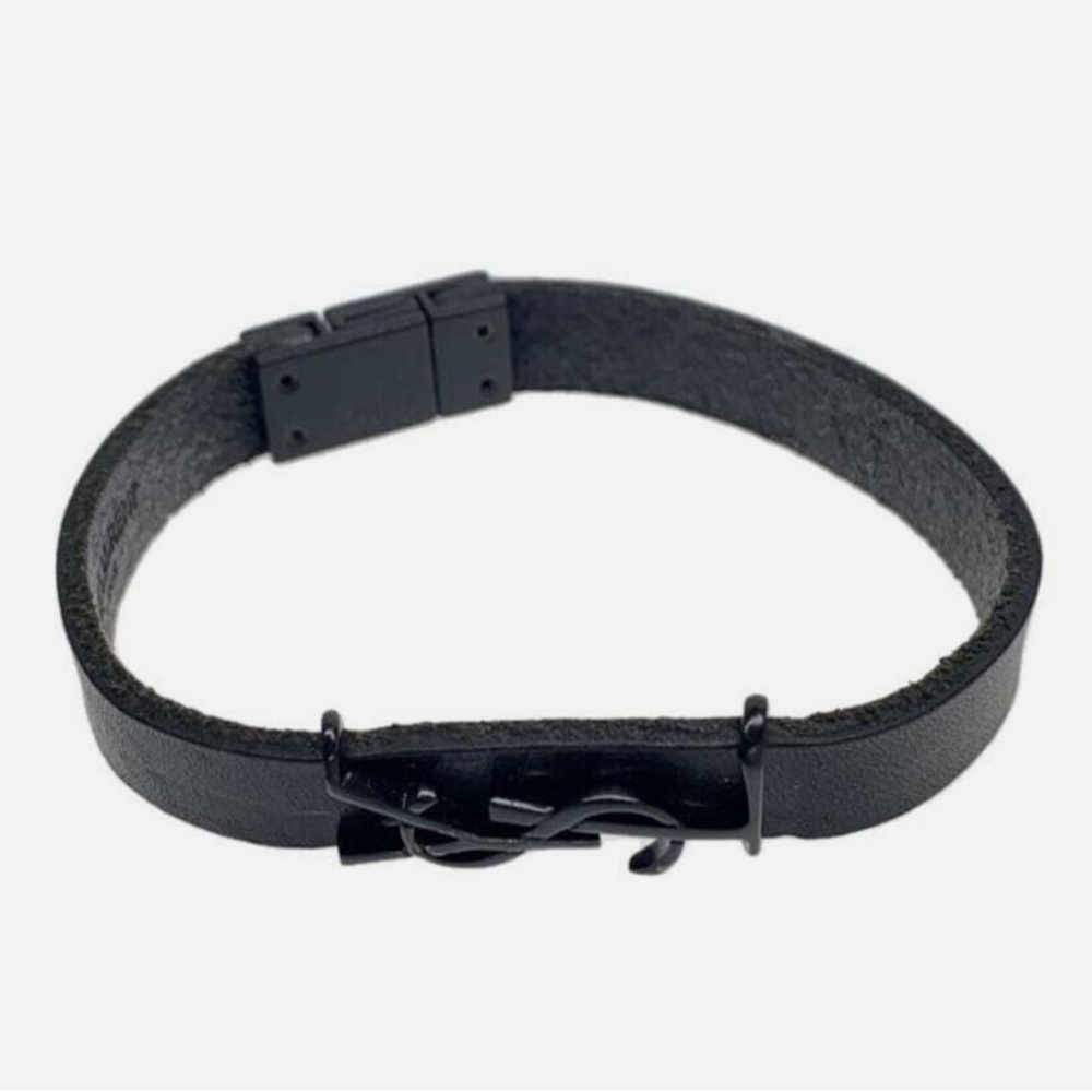 YSL - Black Leather Bracelet with Black Logo